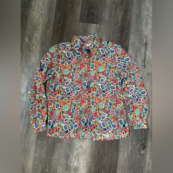Vintage Tanjay Gems print blouse button down size 10 rare - Picture 2 of 6